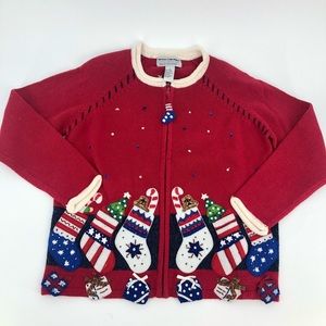 Heirloom Collectibles Sweater Small Ugly Christmas Cardigan Stockings Presents